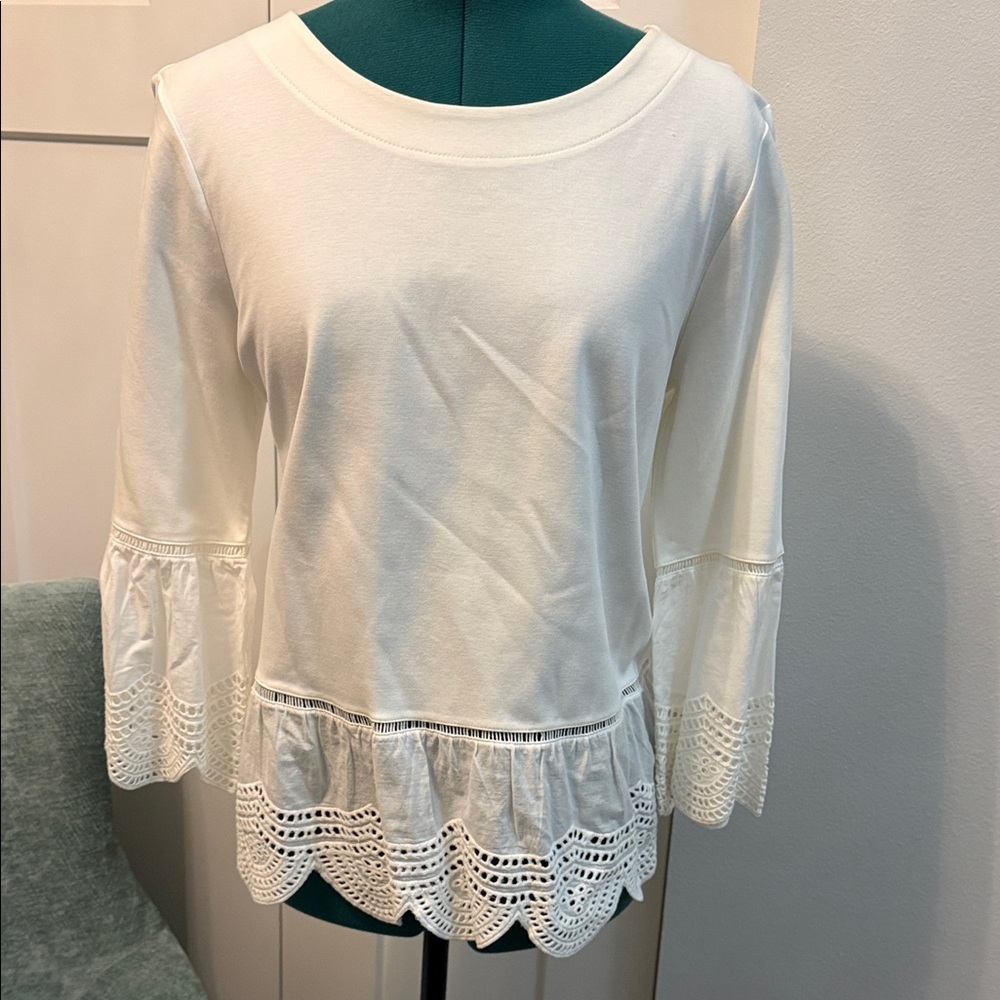 Ann Taylor Cream Lace Hem Blouse